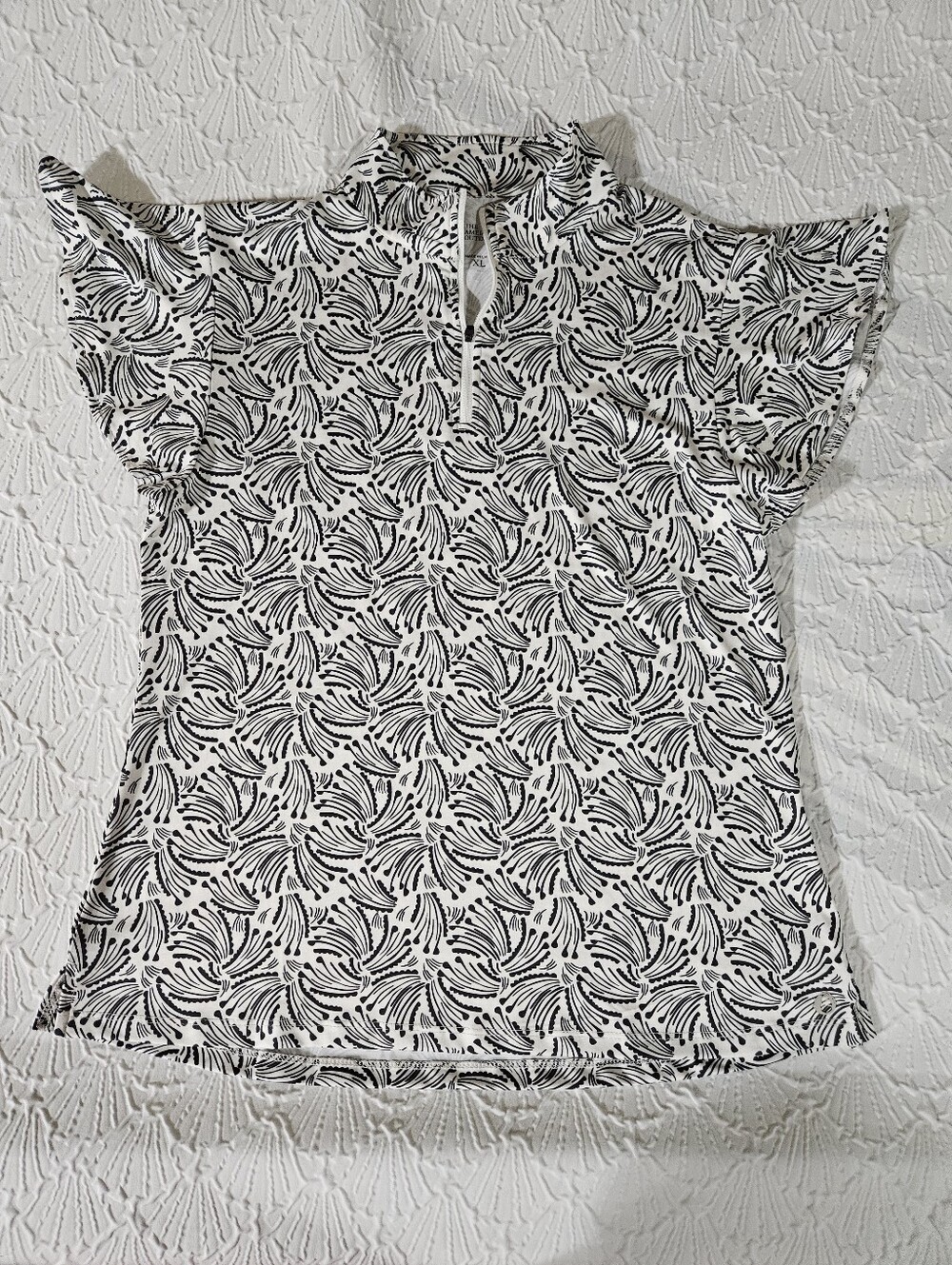 American Outdoorsman Black & White Printed Flutter Sleeve Top Size XL